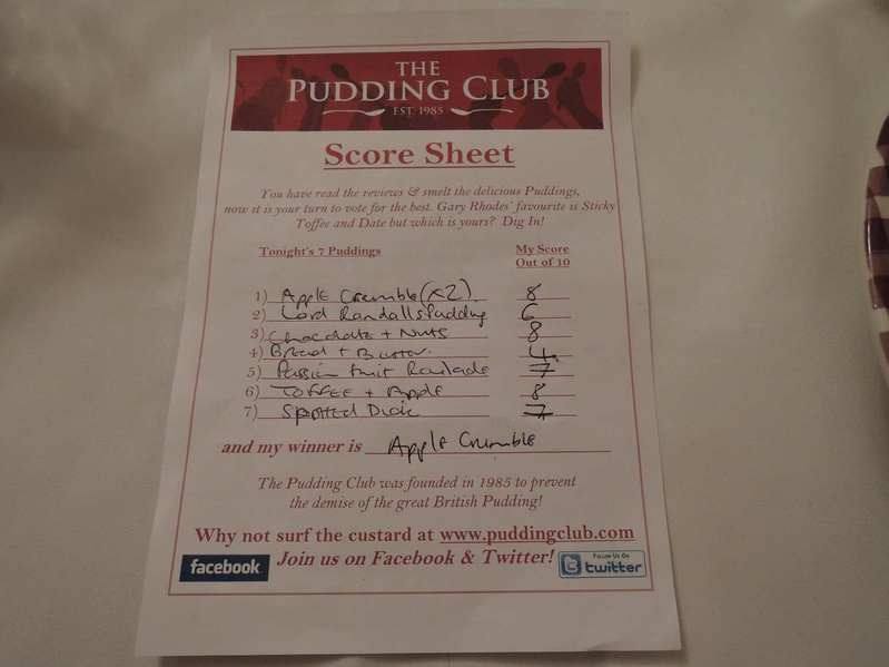 Pudding Club - my voting slip Pudding Club - my voting slip